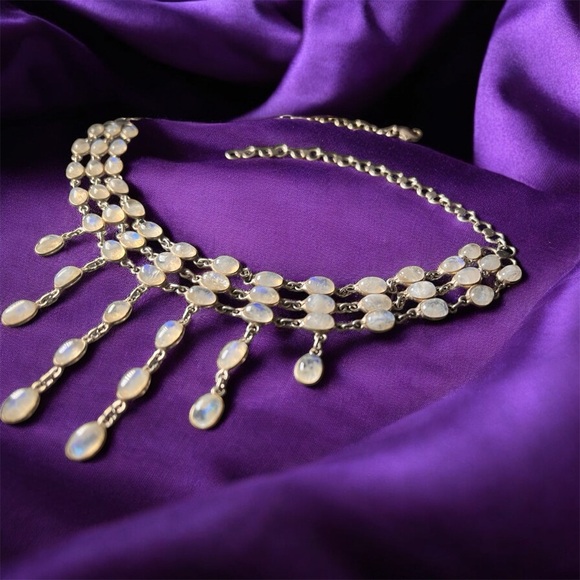 Vintage Sterling Silver Rainbow Moonstone Necklace - Picture 7 of 9